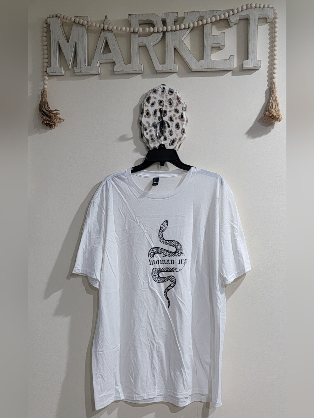 District White Tee with Black Snake Graphic - Women's Short Sleeve